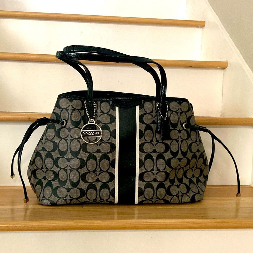 Coach Bag F29064 Signature Stripe Drawstring Carryall